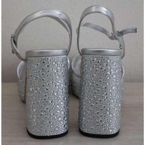 Michael Kors Women Sz 8.5M Silver Metallic Embellished Laci Platform Sandals - Picture 5 of 11